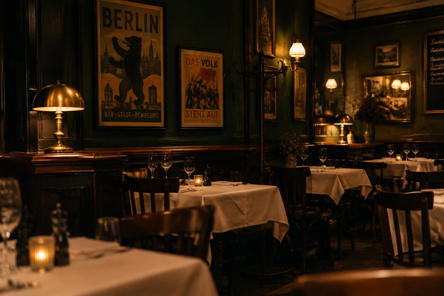 Gemütlicher Gastraum des Berliner Restaurants am Abend